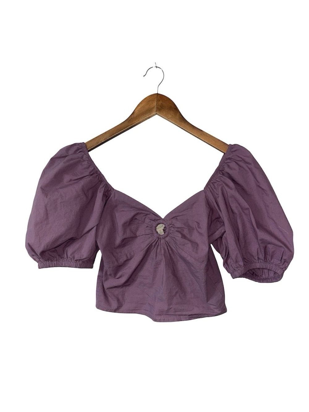 Sim & Sam Purple Puff Sleeve Crop Top Blouse 100% Cotton Girly Boho Size Small